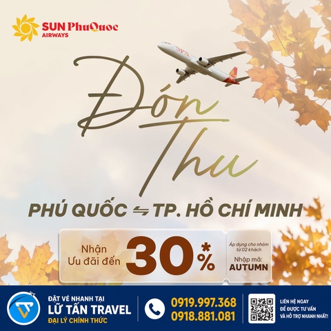 Sun PhuQuoc Airways giảm 30% vé Phú Quốc 2026