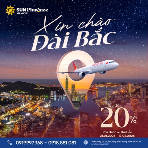 Ưu Đãi 20% Vé Máy Bay Đài Bắc – Phú Quốc Sun Phuquoc Airways