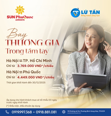 Sun Phuquoc Airways 2025: Bay Thương gia chỉ từ 3.769K
