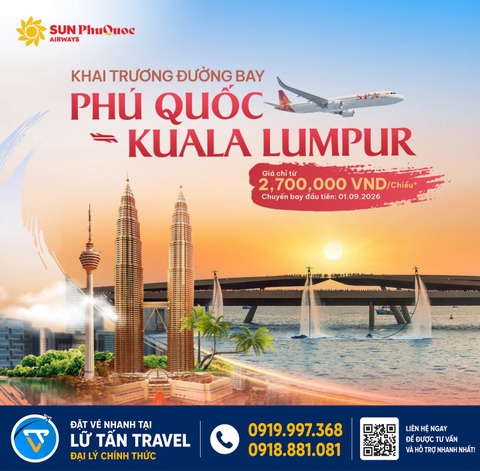 Sun PhuQuoc Airways mở đường bay Kuala Lumpur 2026