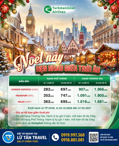 Turkmenistan Airlines vé Noel châu Âu 2026
