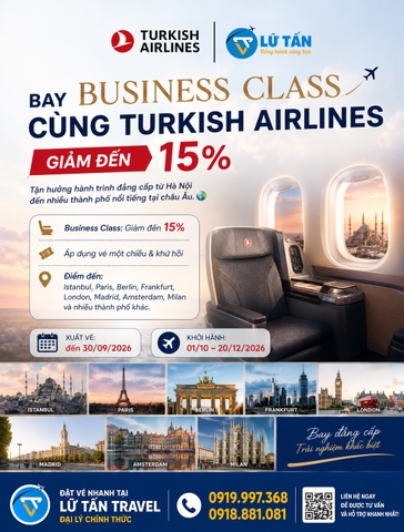 Turkish Airlines giảm 15% Business Class 2026