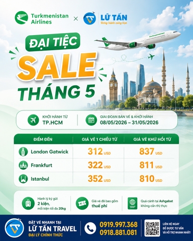 Turkmenistan Airlines sale vé Châu Âu 2026