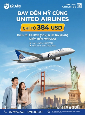 United Airlines 2026: Bay Mỹ Giá Tốt Đầu Năm Chỉ Từ 384 USD
