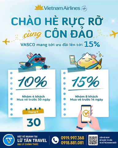 VASCO ưu đãi vé đi Côn Đảo giảm đến 15% 2026