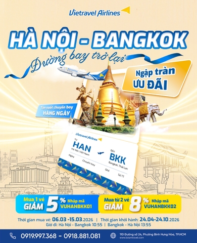 Vietravel Airlines Mở Lại Đường Bay Hà Nội Bangkok 2026