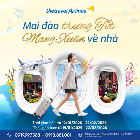 Vietravel Airlines 2026: Chính sách vận chuyển Mai, Đào Tết Bính Ngọ