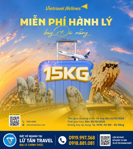 Vietravel tặng 15kg hành lý đi Đà Nẵng tháng 10/2026