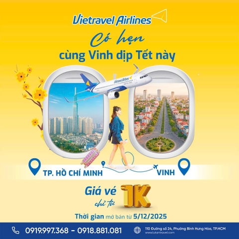 Vietravel Airlines 2026: Mở bán vé Tết TP.HCM ⇆ Vinh (Nghệ An)