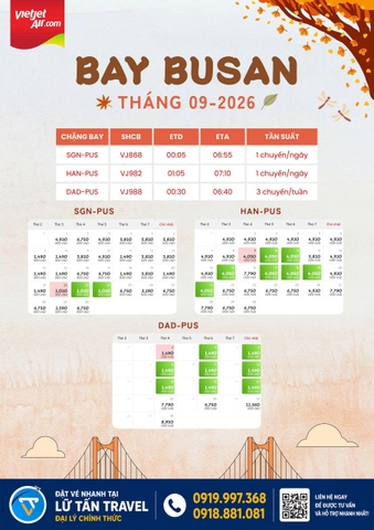 Vé Vietjet đi Busan tháng 09 2026 giá tốt