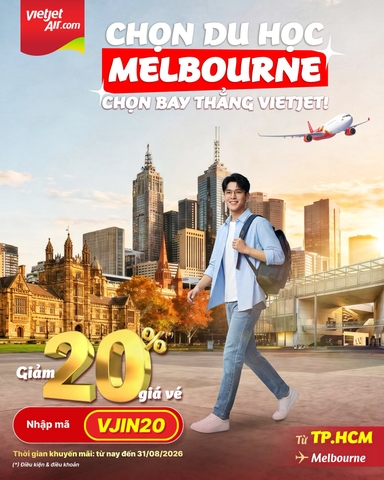 Vietjet ưu đãi vé du học Melbourne giảm 20% 2026