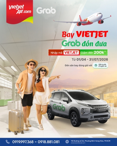 Vietjet Air x Grab Ưu Đãi 20% Xe Đưa Đón Sân Bay 2026