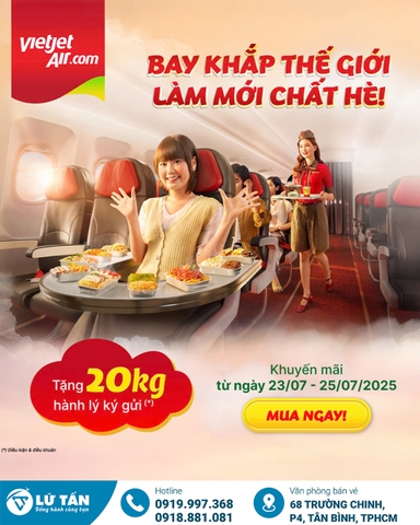 Vietjet ưu đãi Hè 2025 – Tặng 20kg hành lý ký gửi