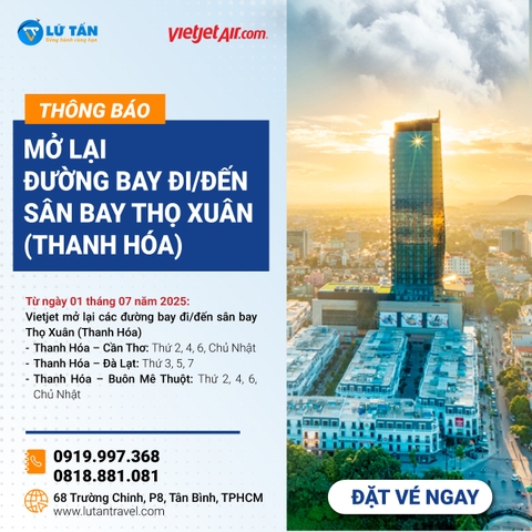 Lịch bay Vietjet Thọ Xuân 2025 – Vé chỉ từ 490K