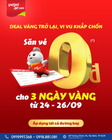 Vietjet Air 2025: Sale vé 0đ cuối tháng 9, khám phá mùa thu trọn vẹn