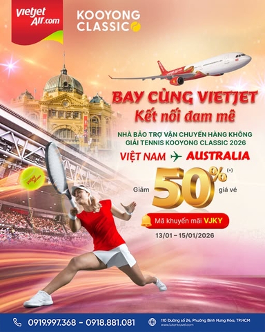 Vietjet 2026: Đồng Hành Cùng Kooyong Classic – Ưu Đãi 50% Vé Bay Úc