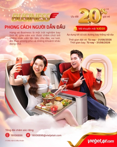 Vietjet ưu đãi vé Business giảm đến 20% 2026
