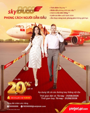 Vietjet ưu đãi SkyBoss giảm đến 20% 2026