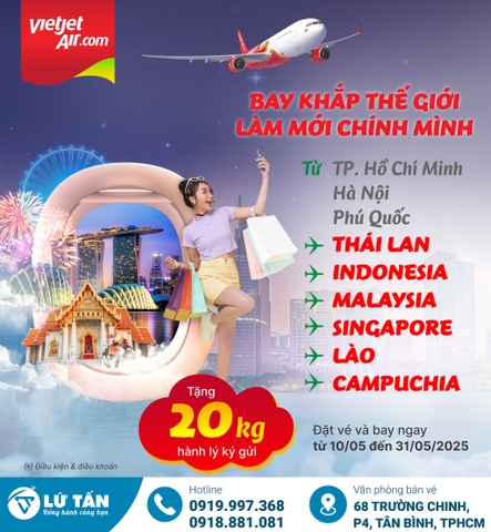 Khám Phá Đông Nam Á Mùa Hè Cùng Vietjet – Tặng Ngay 20kg Hành Lý Ký Gửi