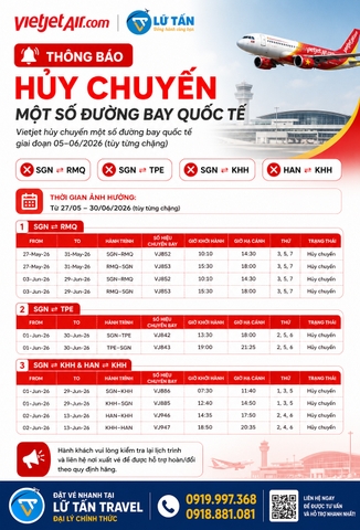Vietjet hủy một số chuyến bay quốc tế 2026