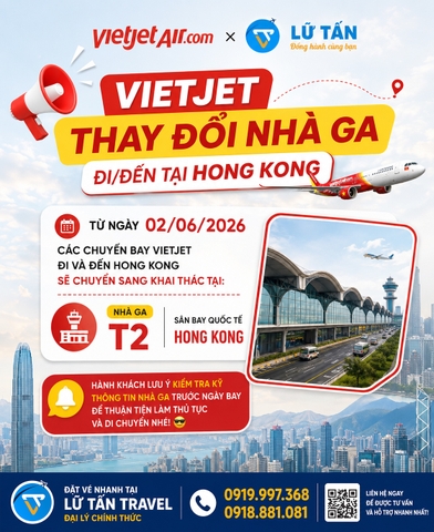 Vietjet đổi nhà ga tại Hong Kong từ 06/2026