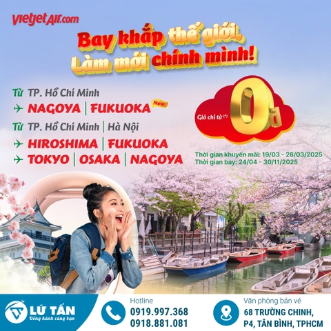 Vé 0Đ Bay Nhật Bản Cùng Vietjet