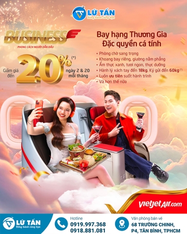 Giảm 20% vé hạng Business Vietjet 2025