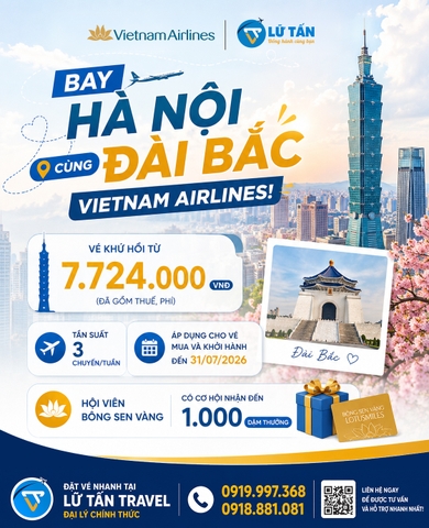 Vé Hà Nội - Đài Bắc Vietnam Airlines ưu đãi 2026