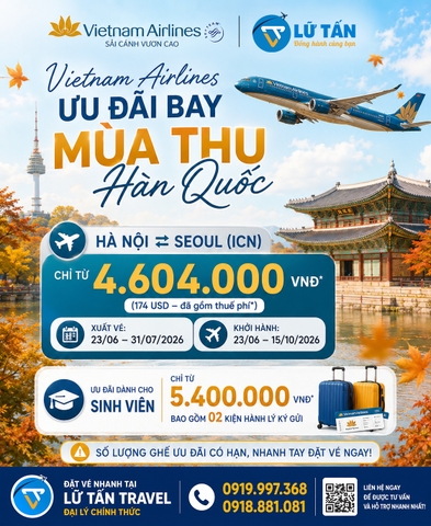 Vietnam Airlines ưu đãi vé Hà Nội Seoul mùa thu 2026