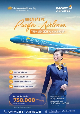 Pacific Airlines 2025: Ưu đãi vé nội địa từ 750K, giảm 15% tất cả hạng bay