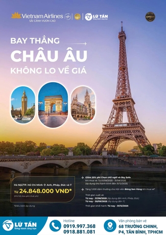 Ưu đãi Vietnam Airlines 2025: Bay thẳng Châu Âu giá chỉ từ 24.848K!