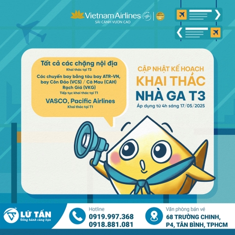 Vietnam Airlines Chuyển Khai Thác Các Chuyến Bay Nội Địa Sang Nhà Ga T3 Tân Sơn Nhất Từ 17/05/2025