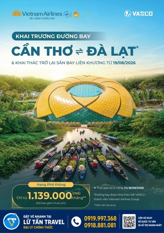 Vietnam Airlines mở lại Cần Thơ - Đà Lạt 2026