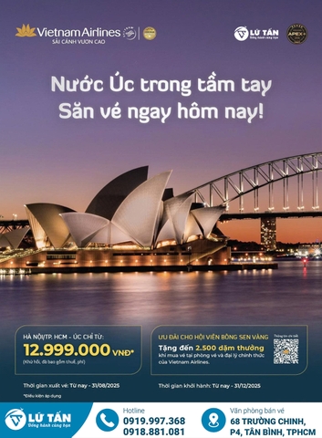 Khuyến mãi Vietnam Airlines 2025: Vé đi Úc giá chỉ từ 12.999K!