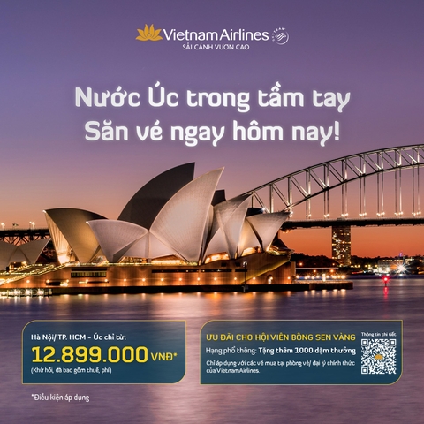 Vé Vietnam Airlines đi Úc 2025 ưu đãi mới nhất