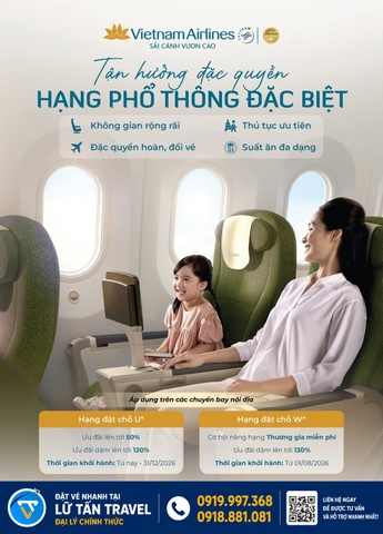 Phổ thông đặc biệt Vietnam Airlines: quyền lợi hạng W, U