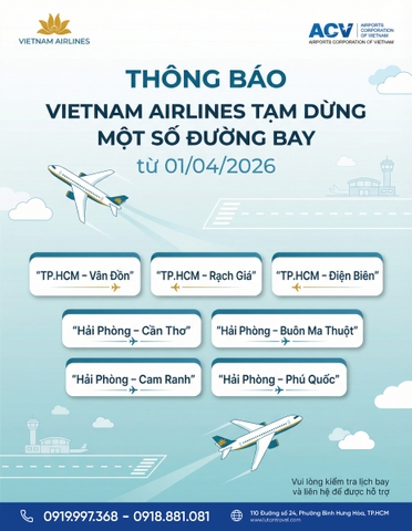 Vietnam Airlines Tạm Dừng Một Số Đường Bay Nội Địa Từ 01/04/2026