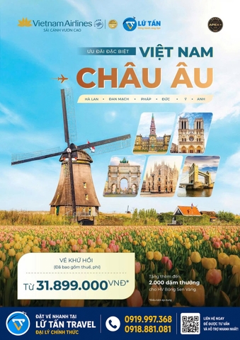 Vietnam Airlines ưu đãi vé Châu Âu từ 31,9 triệu 2026