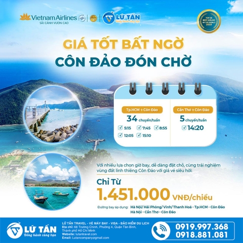 Vietnam Airlines - Bay Côn Đảo siêu rẻ chỉ từ 1.451.000 VNĐ/chiều