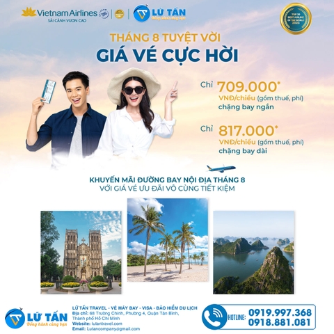 Vietnam Airline - Siêu ưu đãi tháng 8 khi bay nội địa