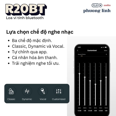 Màn hình điện thoại hiển thị giao diện ứng dụng Edifier ConneX điều chỉnh EQ cho R20bt.