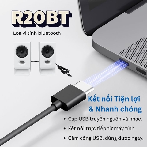 Mặt sau loa Edifier R20bt với cáp USB cắm trực tiếp vào máy tính PC.