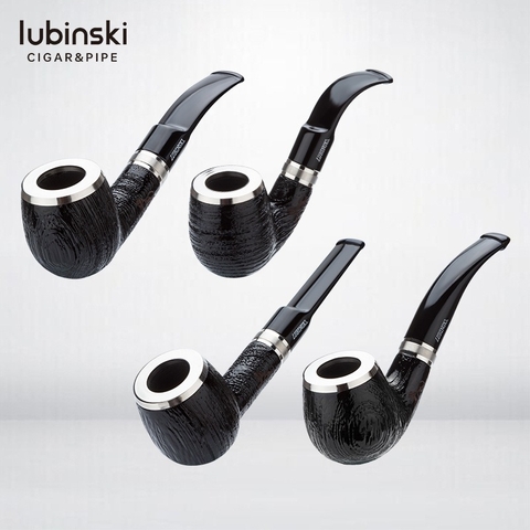 Tẩu thuốc sợi bắt tóp Lubinski LB-Double Silver Ring Sandblasted Pipe