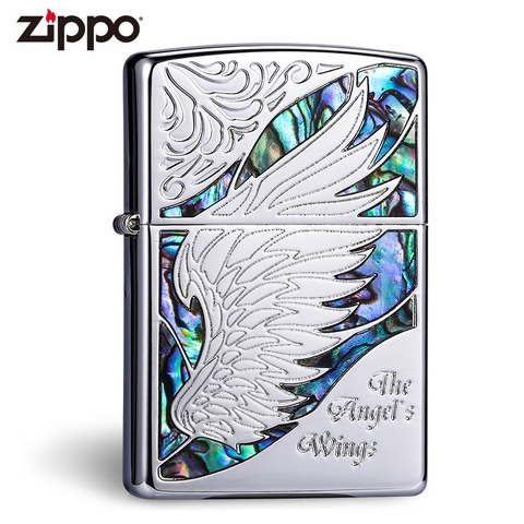 Zippo khảm trai cánh thiên thần Xanh Lam
