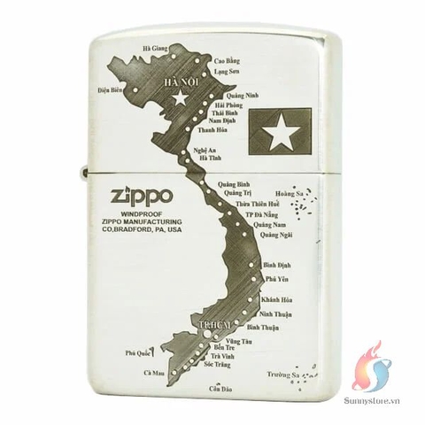 Zippo bạc khối tái bản 1941 khắc ăn mòn hình bản đồ Việt Nam