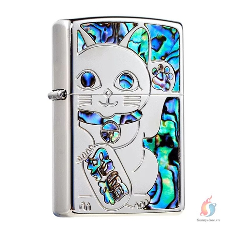 Zippo Khảm trai hình mèo thần tài