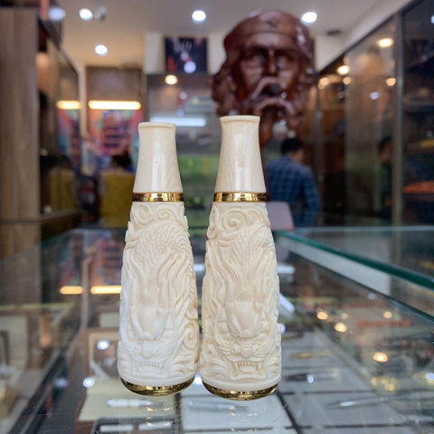 Bắt tóp cigar ngà voi khắc rồng Freesize ring 42-60
