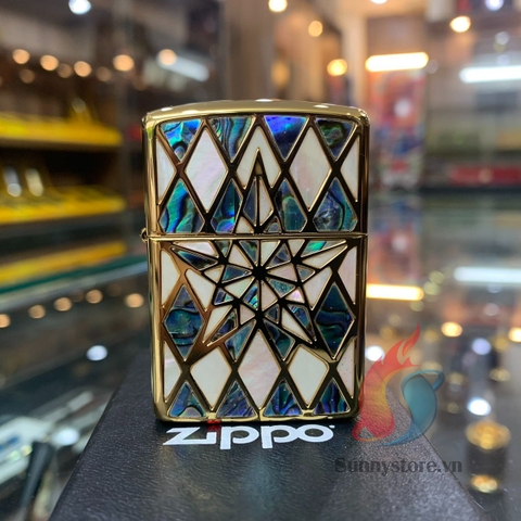 Zippo khảm trai Gold Plate với thiết kế ngôi sao