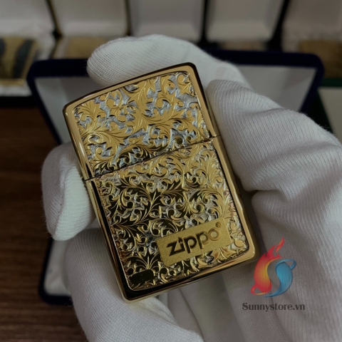 Zippo Gold Plate Titanium Coating Body ( Viền Bạc )