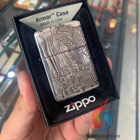 Zippo 1941 Cá Chép khắc nổi Armor Lacke bạc